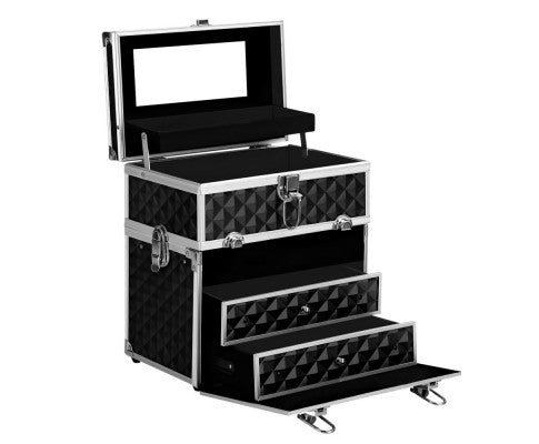 Embellir Portable Cosmetic Beauty Makeup Carry Case with Mirror - Diamond Black