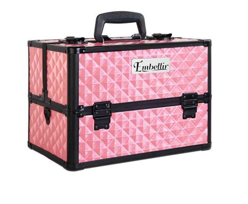 Embellir Portable Cosmetic Beauty Makeup Case with Mirror - Diamond Pink