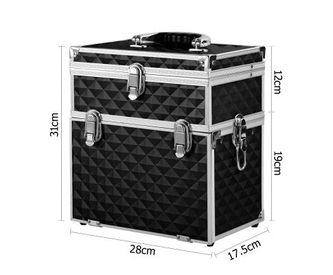Embellir Portable Cosmetic Beauty Makeup Carry Case with Mirror - Diamond Black