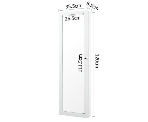 Wall Mounted Jewellery Cabinet with Mirror - White