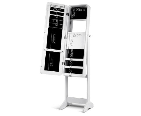 Jewellery Cabinet with Mirror and LED Light - White