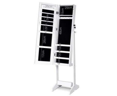 Jewellery Cabinet with Mirror and LED Light - White