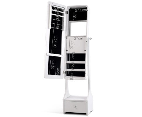 Jewellery Cabinet with Mirror and LED Light - White