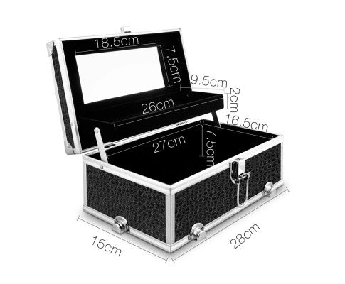 Embellir Portable Cosmetic Beauty Makeup Carry Case with Mirror - Crocodile Black