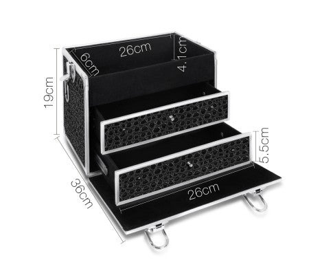 Embellir Portable Cosmetic Beauty Makeup Carry Case with Mirror - Crocodile Black