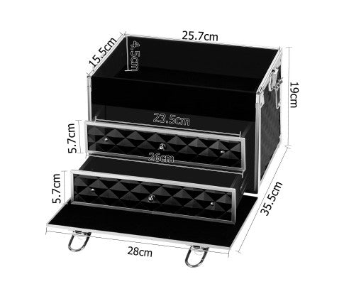 Embellir Portable Cosmetic Beauty Makeup Carry Case with Mirror - Diamond Black