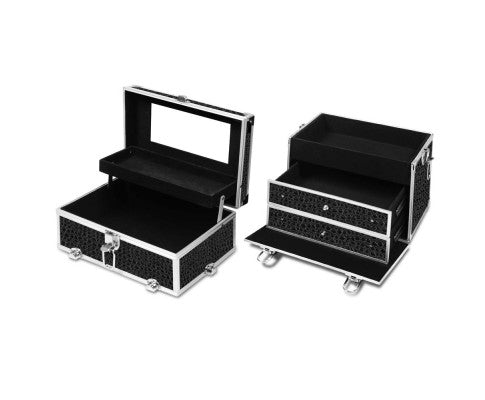 Embellir Portable Cosmetic Beauty Makeup Carry Case with Mirror - Crocodile Black