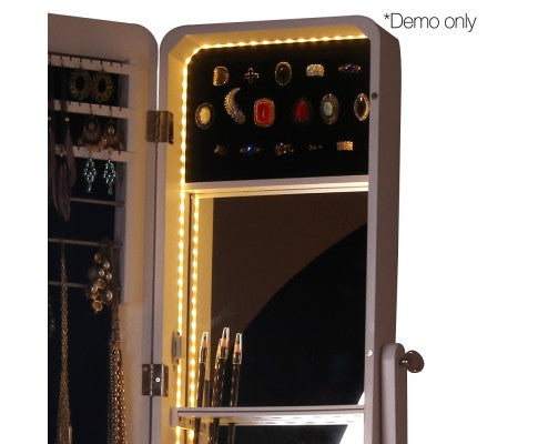 Jewellery Cabinet with Mirror and LED Light - White