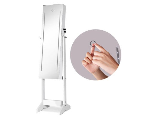 Jewellery Cabinet with Mirror and LED Light - White