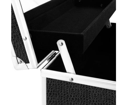 Embellir Portable Cosmetic Beauty Makeup Carry Case with Mirror - Crocodile Black