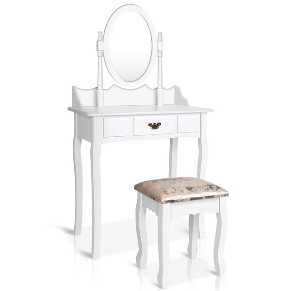 Artiss Single Drawer Dressing Table with Mirror - White