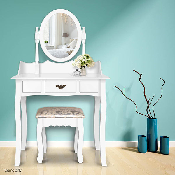 Artiss Single Drawer Dressing Table with Mirror - White