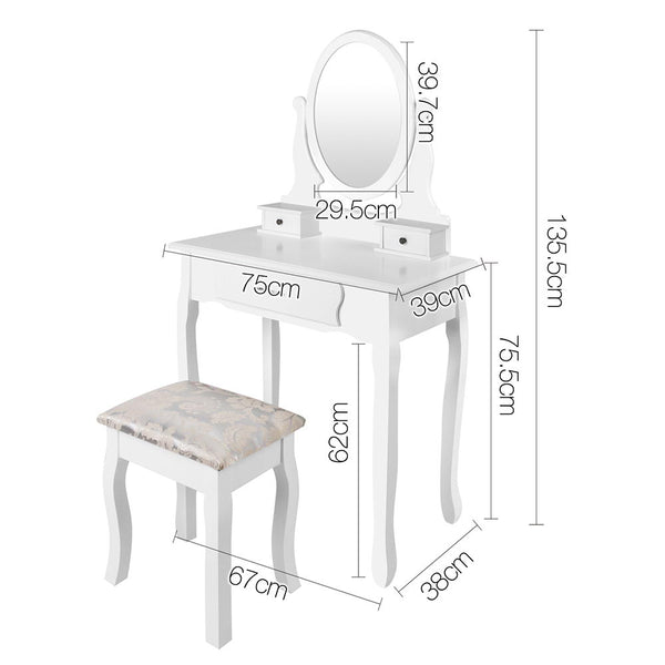 Deluxe Dressing Table & Stool Mirror Jewellery Cabinet 3 Drawers Organiser