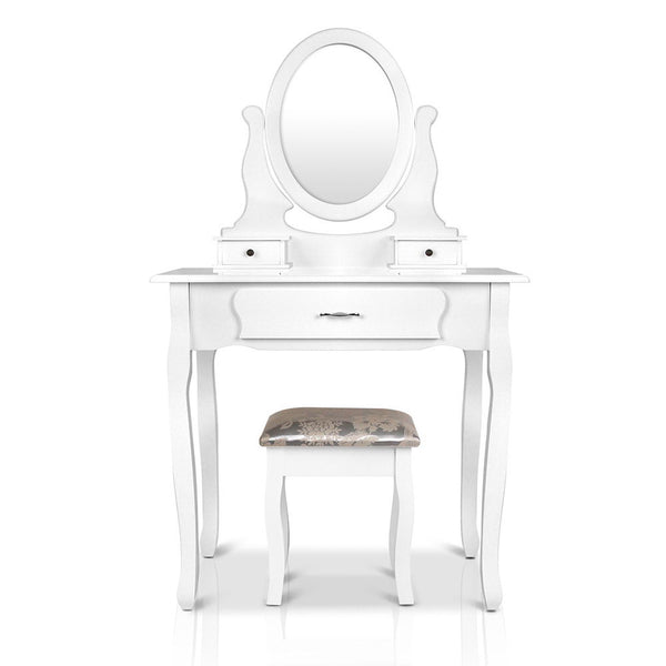 Deluxe Dressing Table & Stool Mirror Jewellery Cabinet 3 Drawers Organiser