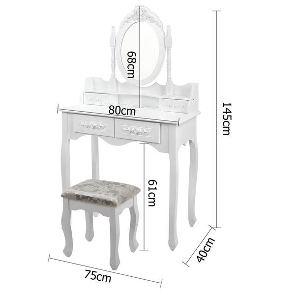 Artiss 4 Drawer Dressing Table with Mirror - White
