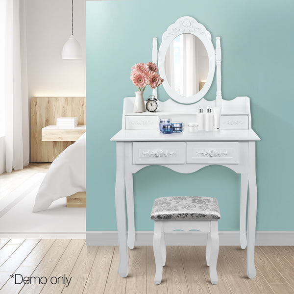Artiss 4 Drawer Dressing Table with Mirror - White