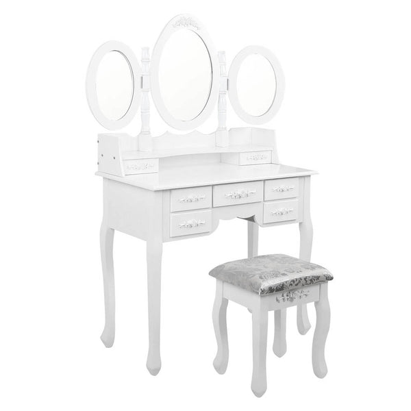 Artiss 7 Drawer Dressing Table with Mirror - White
