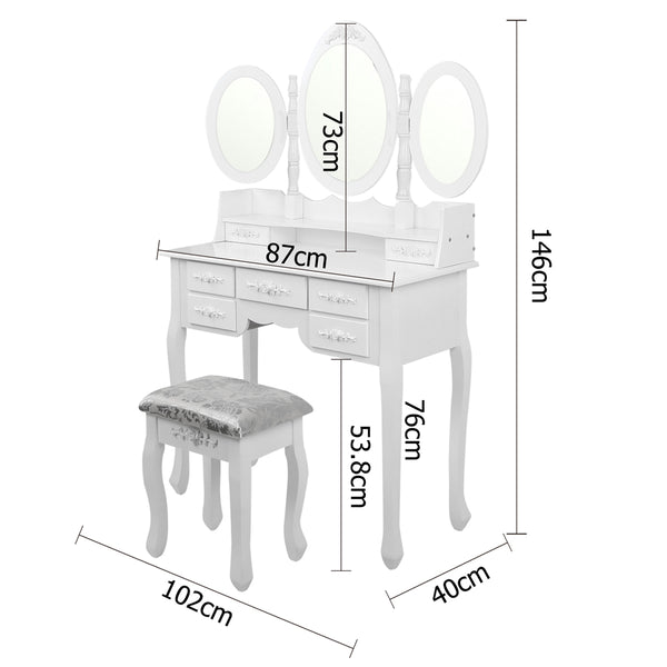 Artiss 7 Drawer Dressing Table with Mirror - White