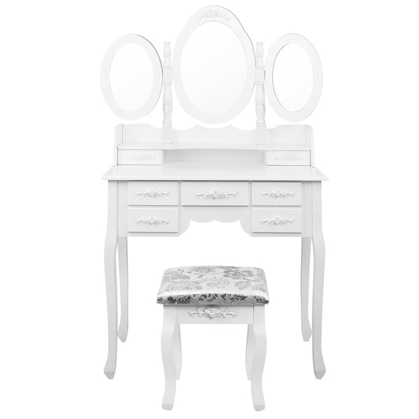 Artiss 7 Drawer Dressing Table with Mirror - White