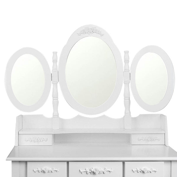 Artiss 7 Drawer Dressing Table with Mirror - White