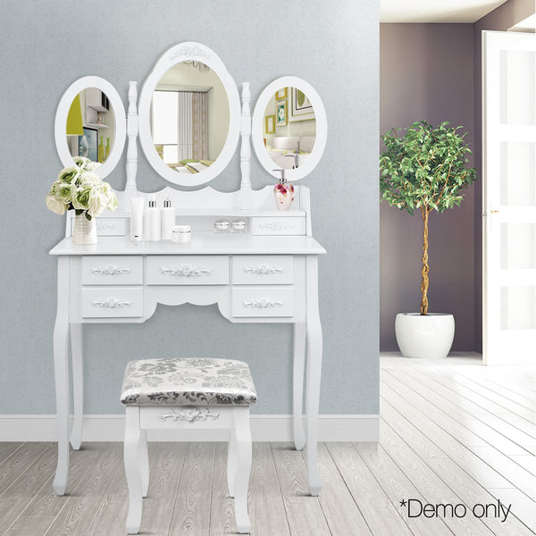 Artiss 7 Drawer Dressing Table with Mirror - White